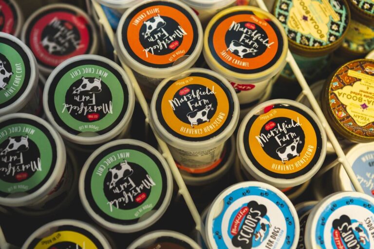 A selection of local ice cream brands including Marshfield and Booja Booja