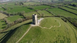 Aerial photo of Glastonbury Tor