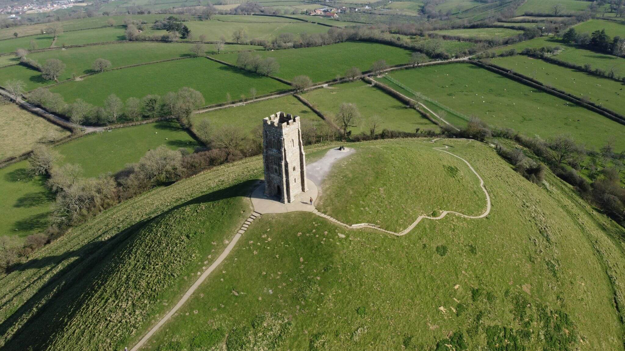 Aerial photo of Glastonbury Tor