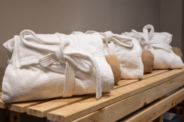 Folded robes in changing room